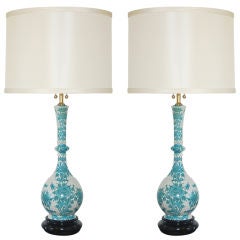Vintage Hand Painted Porcelain Flowered Lamps by Marbro