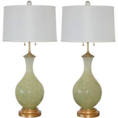 Vintage Murano Lamps in Celadon Green
