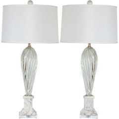 Pair of Vintage Murano Lamps with Silver on Carrara Marble