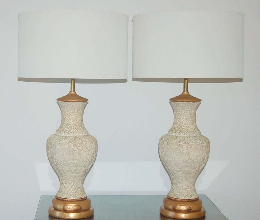 VIntage Carved Plaster Lamps with Asian Flavor In Excellent Condition In Little Rock, AR