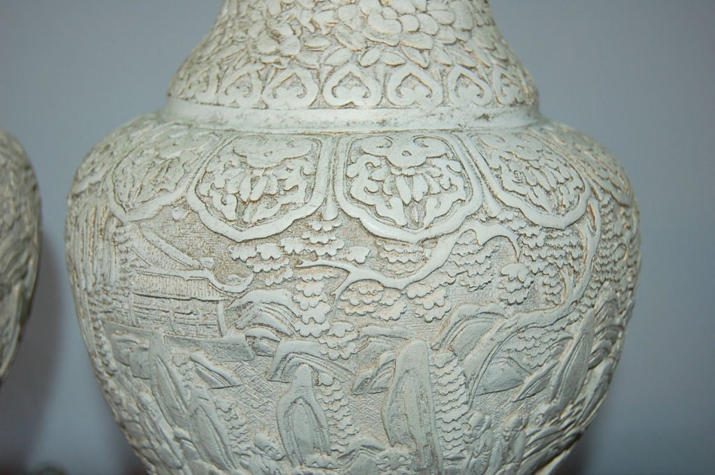 VIntage Carved Plaster Lamps with Asian Flavor 1