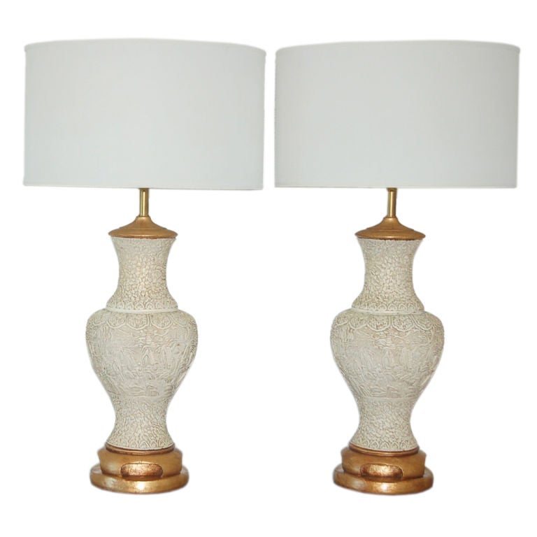 VIntage Carved Plaster Lamps with Asian Flavor