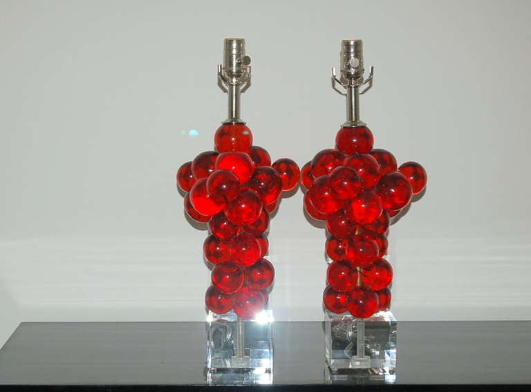 Mid-Century Modern Matched Pair of Vintage Rare Red Resin Bubble Lamps by Silvano Pantani, 1966