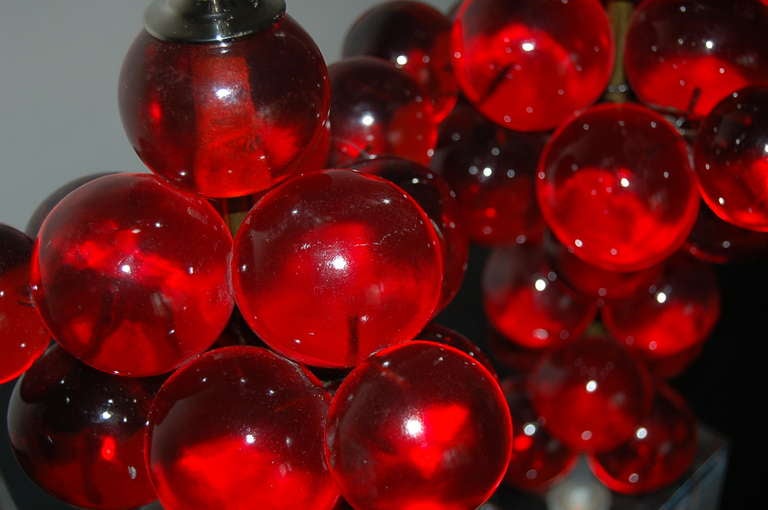 Mid-20th Century Matched Pair of Vintage Rare Red Resin Bubble Lamps by Silvano Pantani, 1966