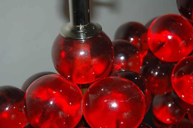 Brass Matched Pair of Vintage Rare Red Resin Bubble Lamps by Silvano Pantani, 1966