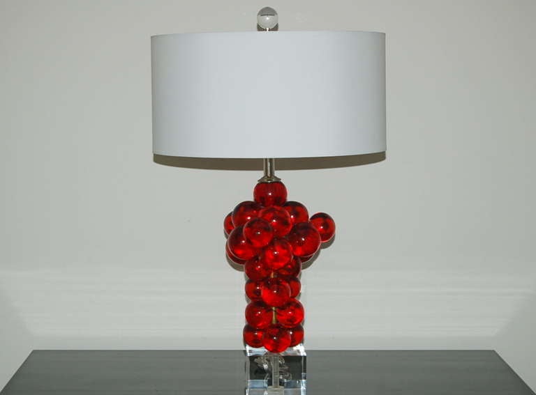 Italian Matched Pair of Vintage Rare Red Resin Bubble Lamps by Silvano Pantani, 1966