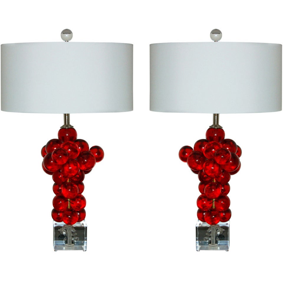 Matched Pair of Vintage Rare Red Resin Bubble Lamps by Silvano Pantani, 1966