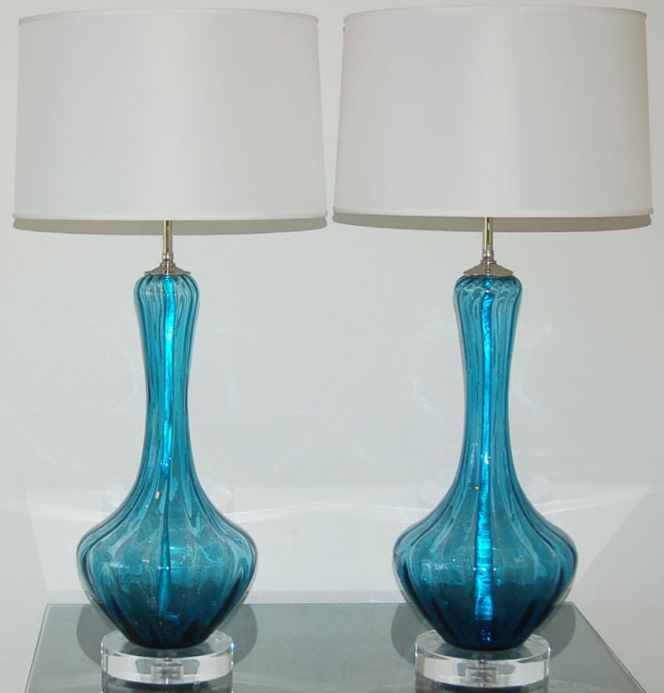 Italian Vintage Murano Petticoat Lamps in Teal Blue