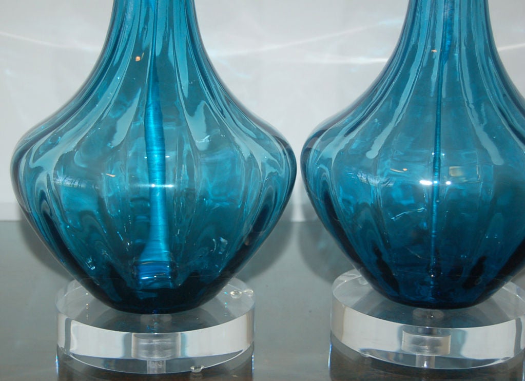 Murano Glass Vintage Murano Petticoat Lamps in Teal Blue