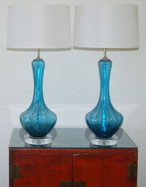 Vintage Murano Petticoat Lamps in Teal Blue 3