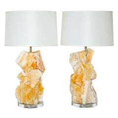 Natural Tangerine Calcite Cluster Lamps