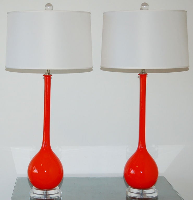 Mid-Century Modern Seguso Murano Long Neck Lamps in Vermillion For Sale