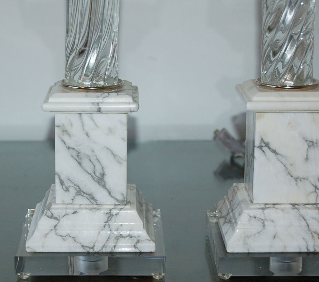 20th Century Vintage Murano Lamps in Crystal Clear on Italian Marble For Sale