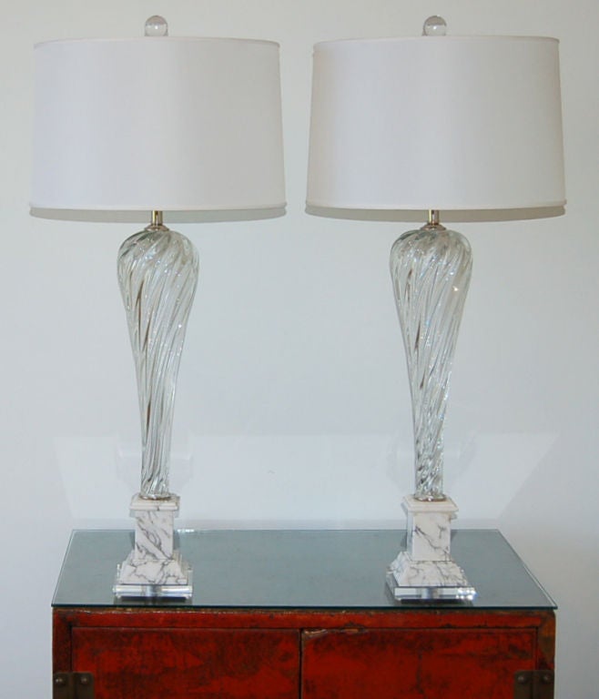 Vintage Murano Lamps in Crystal Clear on Italian Marble For Sale 3
