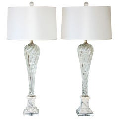 Vintage Murano Lamps in Crystal Clear on Italian Marble 12