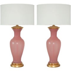 Magical Pair of Vintage Murano Pink Opaline Lamps