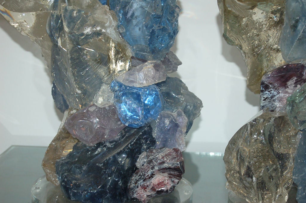 Lucite Rock Candy Glass Cluster Lamps in Jewel Tone