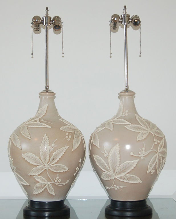 Vintage Italian Pottery Lamps on Mahogany Bases
