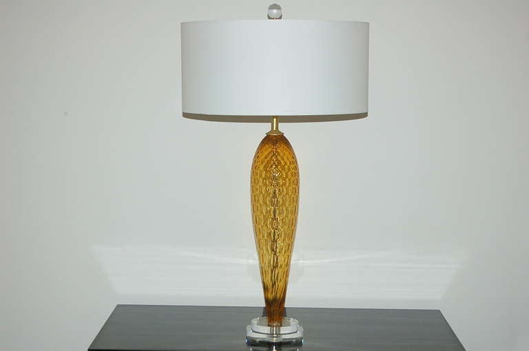 Pair of Vintage Italian Windowpane Glass Lamps in Butterscotch