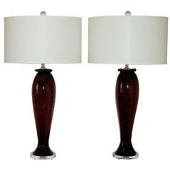 Vintage Murano Table Lamps of Aubergine with Controlled Bubbles