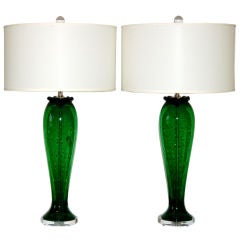 Vintage Murano Table Lamps Green and Controlled Bubbles