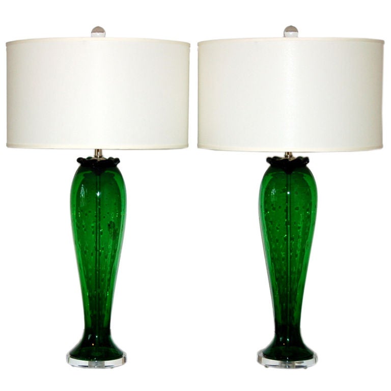 emulering Visum kontoførende Vintage Murano Table Lamps Green and Controlled Bubbles For Sale at 1stDibs