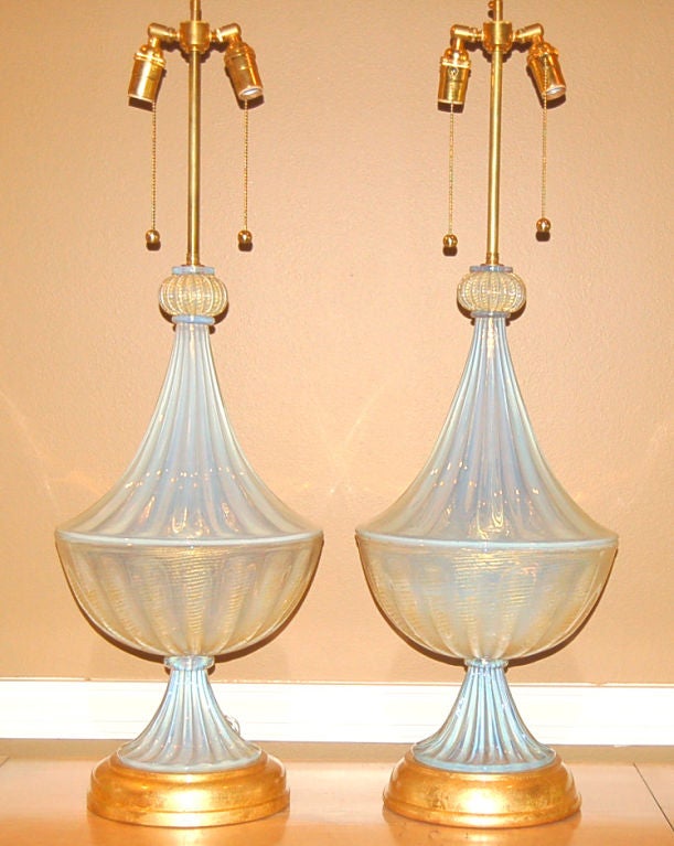 White Opaline Murano Chandelier Lamps by Marbro