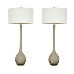 Pair of  Long Neck Vintage Murano Lamps in Platinum