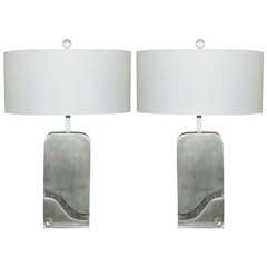 Pair of Vintage Pierre Cardin Stainless Steel Capsule Lamps