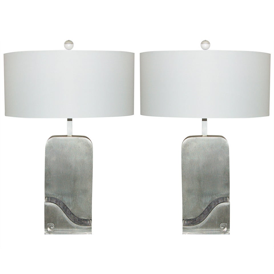Pair of Vintage Pierre Cardin Stainless Steel Capsule Lamps For Sale