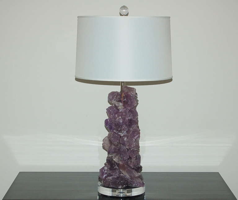 Pair of Brazilian Amethyst Quartz Crystal Lamps In Excellent Condition In Little Rock, AR