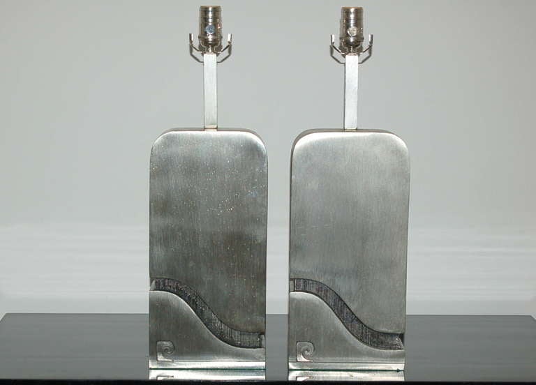 French Pair of Vintage Pierre Cardin Stainless Steel Capsule Lamps For Sale