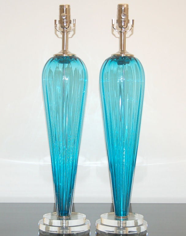 Organic Modern Blue Handblown Pair of Glass Lamps by Joe Cariati For Sale