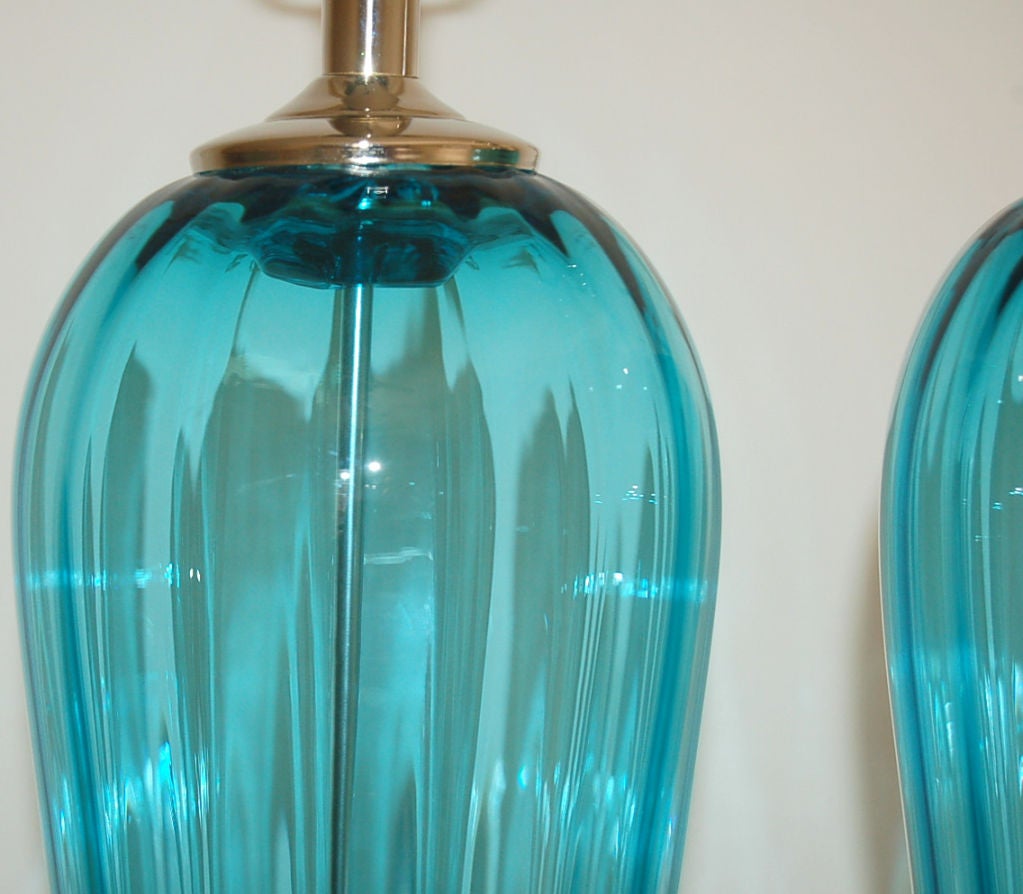 Contemporary Blue Handblown Pair of Glass Lamps by Joe Cariati For Sale