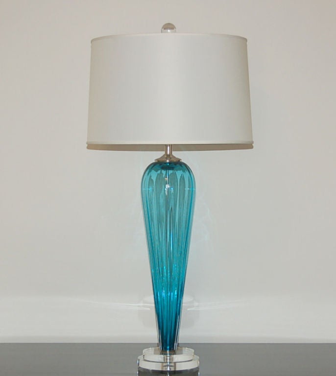 Blue Handblown Pair of Glass Lamps by Joe Cariati For Sale 1