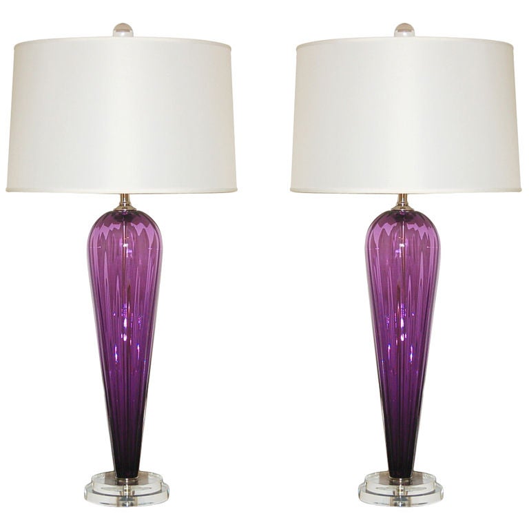 Purple Handblown Glass Lamps by Joe Cariati For Sale