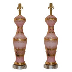 Bejeweled Cased Glass Murano Lamps in Pink