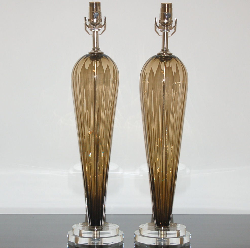 American Handblown Pair of Bronze Glass Lamps by Joe Cariati