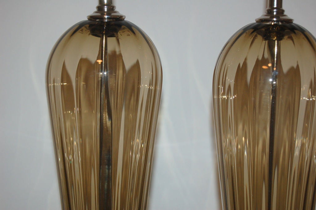Contemporary Handblown Pair of Bronze Glass Lamps by Joe Cariati