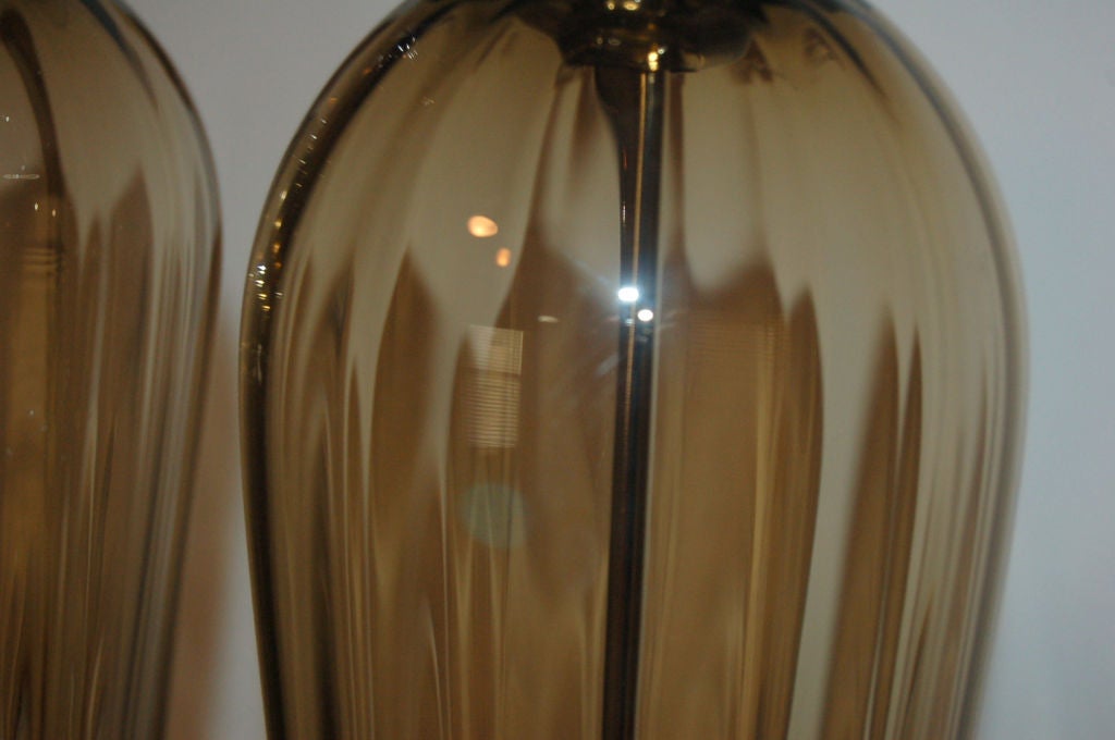 Blown Glass Handblown Pair of Bronze Glass Lamps by Joe Cariati
