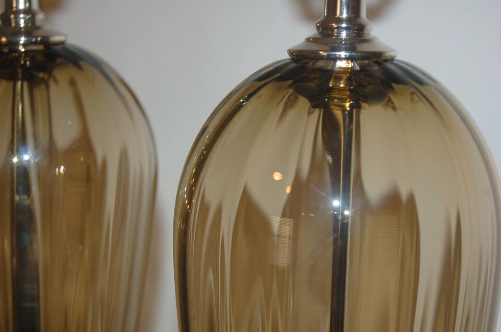 Handblown Pair of Bronze Glass Lamps by Joe Cariati 3