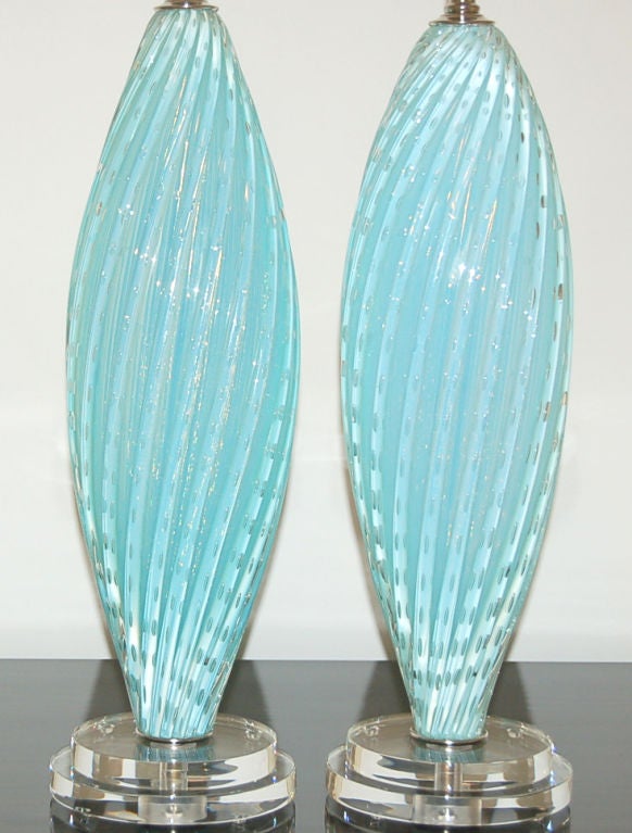 20th Century Pair of Vintage Murano Opaline Lamps by Barbini