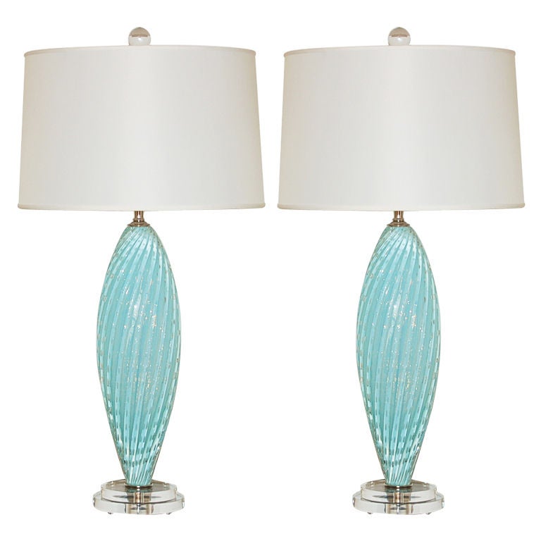 Pair of Vintage Murano Opaline Lamps by Barbini