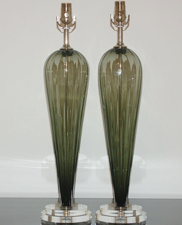 Organic Modern Green Handblown Glass Lamps by Joe Cariati For Sale