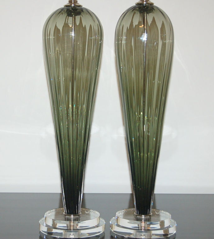 American Green Handblown Glass Lamps by Joe Cariati For Sale