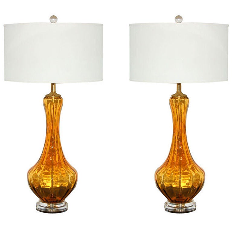 Vintage Murano Petticoat Lamps in Rich Butterscotch For Sale