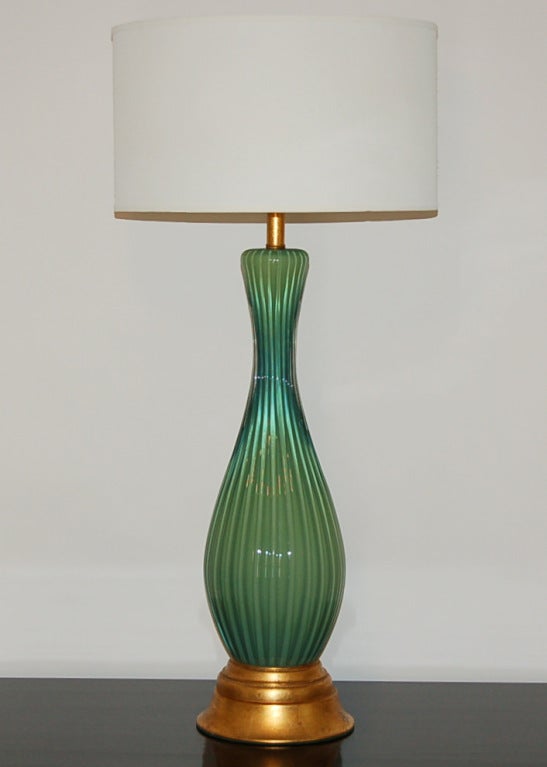 Mid-Century Modern Single Vintage Murano Lamp in Jade Yellow Green For Sale