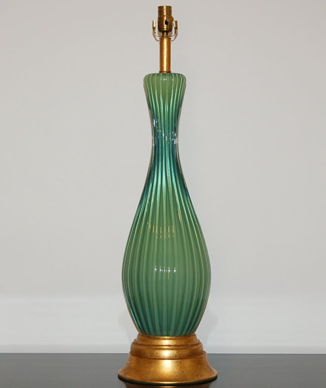 Italian Single Vintage Murano Lamp in Jade Yellow Green For Sale