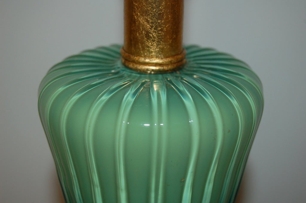 Brass Single Vintage Murano Lamp in Jade Yellow Green For Sale