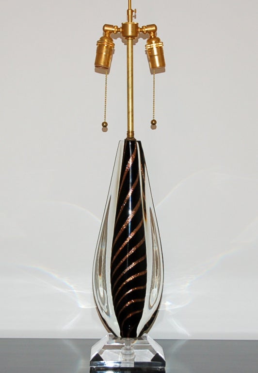 Mid-Century Modern Rare Tiger Striped Vintage Murano Sommerso Glass Lamps For Sale